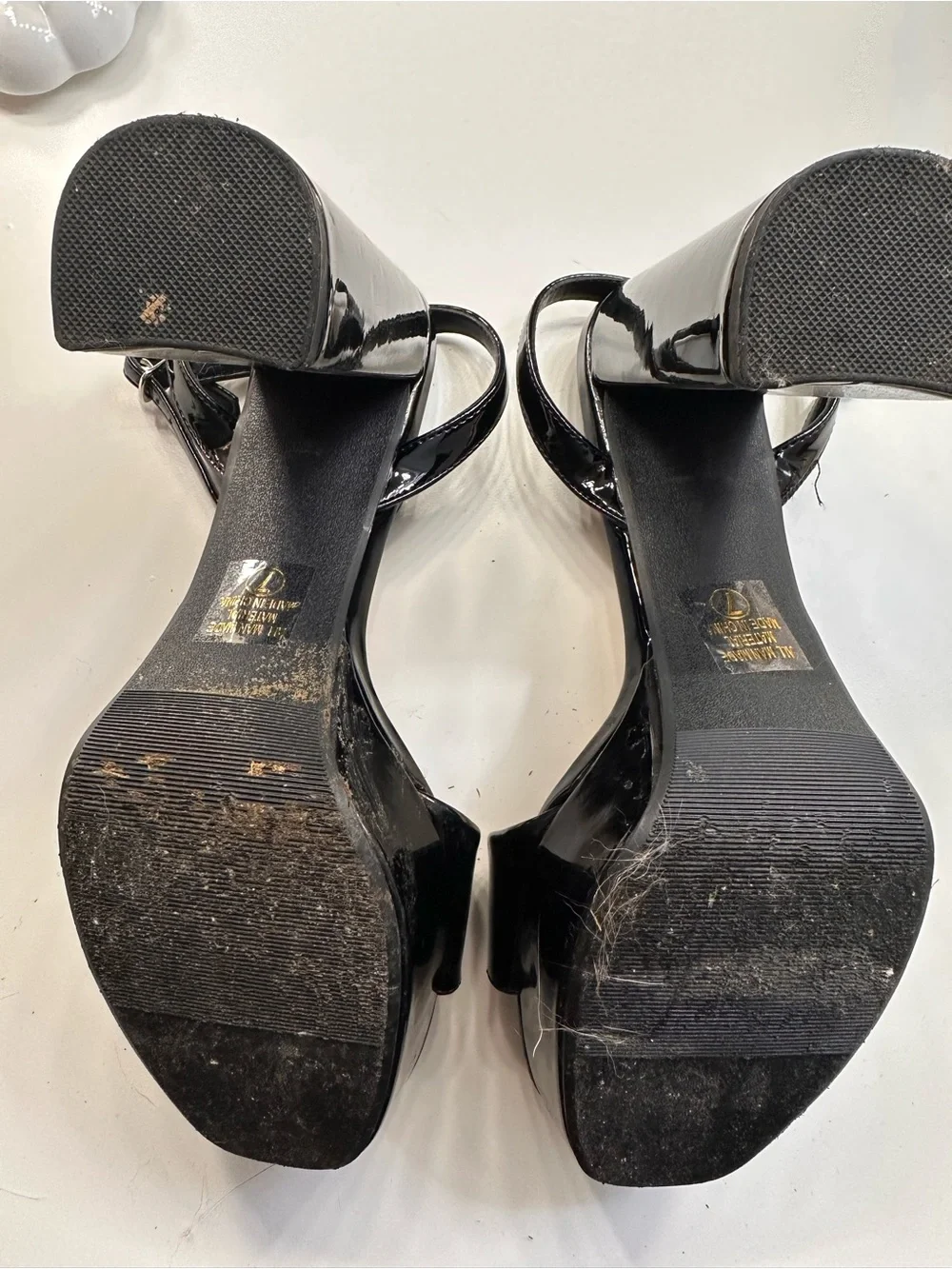 Black Patent Platform Block Heel Sandals - Women
